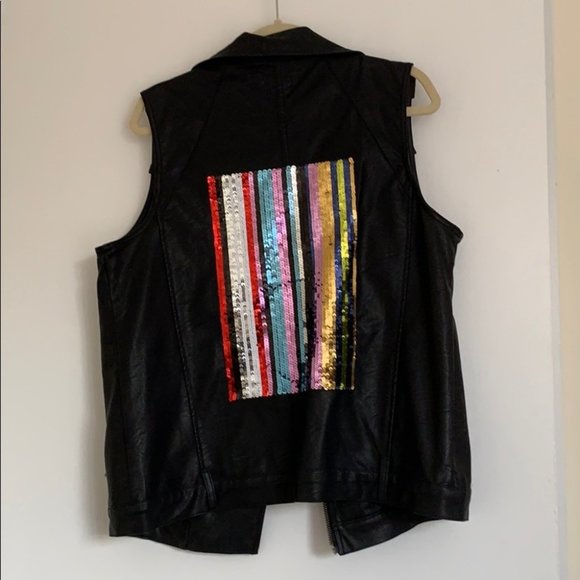 Sunset + Spring Oversized Leather Vest w Sequin Pattern - Picture 1 of 6